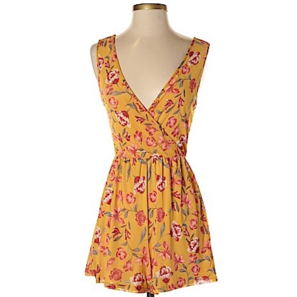 Xhilaration Pants - NEW! Mustard Floral V-Neck Romper Xhilaration XS